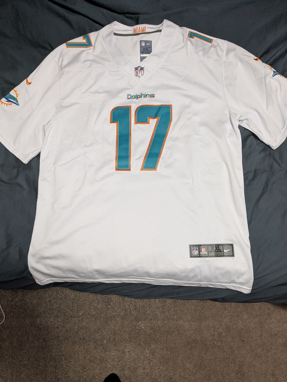 Nike White Miami Dolphins #17 Football Jersey with Teal and Orange Accents